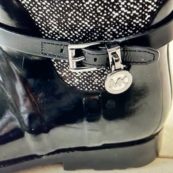 MICHAEL KORS Harness Black/White Print Knee-High Tall Rubber Rain Boots. - Picture 4 of 8